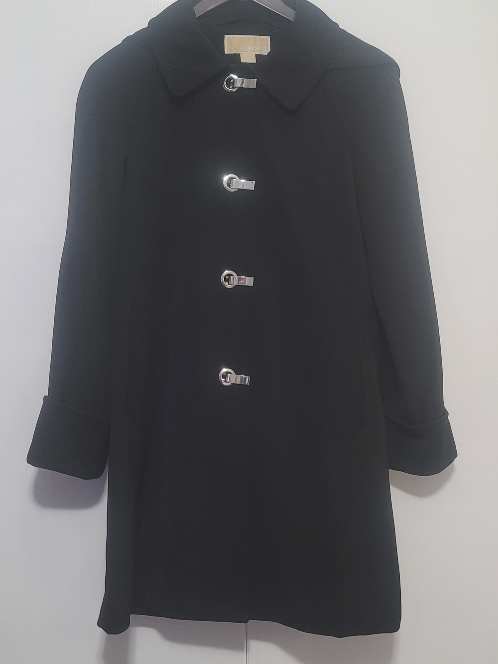 Michael Kors Black Rain Coat with Silver-Tone Toggle Details